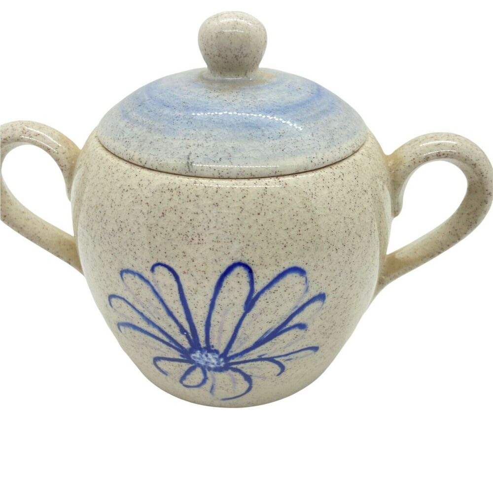 Sugar Bowl Retro Chic Arner’s White Blue Ceramic Sweet Little Kitchen Art Decor